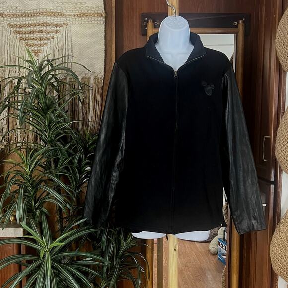 Disney Mickey Minnie Kissing Jacket L Bradford Exchange Lace Faux Leather Black - Picture 2 of 13